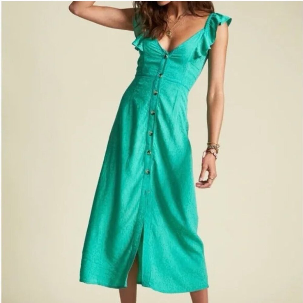 Billabong x Sincerely Jules Green Buttoned Sleeveless Sundress
